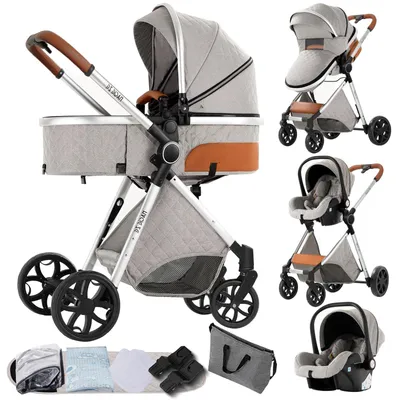 Productafbeelding van 3-in-1 Babybuggy - Wandelwagen - Autostoeltje - Wieg - Buggy - Lichtgewicht Katoen - Compact Inklapbaar