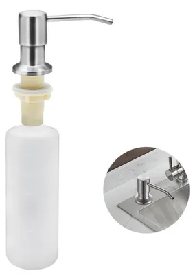 Immagine prodotto di Distributore di sapone da incasso per lavello da cucina, capacità 350 ml, acciaio inossidabile, ricaricabile, rotazione a 360°