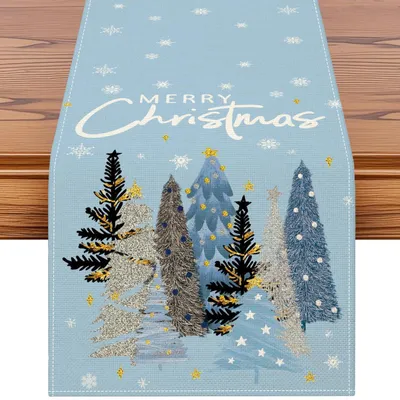 Obrázek produktu pro Dekorativní běhoun na stůl, vánoční motiv, rozměry 40x140 cm, světle modrá barva, materiál: polyester