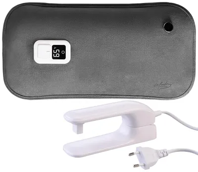 Produktbild von infactory Wärmeflasche mit Akku: Große elektrische Samt-Wärmflasche, Display, 65 °C, 37 x 19 x 5,5 cm (Elektrische Wärmflasche mit Akku, aufladbare, Damen)