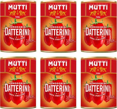 Produktbild von 6x Mutti Pomodorini Datterini Kirschtomaten Datterini süßer Geschmack längliche Form italienisches Sauce Tomaten 400g Dose