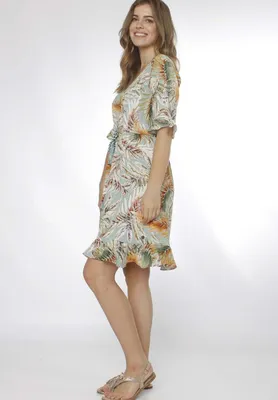 Produktbild von Strange Damen Kleid Freizeitkleid knielang Sommerkleid weiß grün Grösse M Farbe Grün