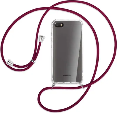 Produktbild von Handykette Backcover-Schutzhülle mit Band (Metall silberfarben) für Xiaomi Redmi 6A - dunkelrot