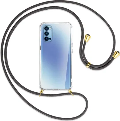Produktbild von Handykette Backcover-Schutzhülle mit Band (Metall goldfarben) für Oppo Reno5 4G/5G - dunkelgrau