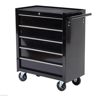 Image de Armoire à outils mobile en acier avec 5 tiroirs | Couleur : Noir | Dimensions : 33 x 68 x 75 cm