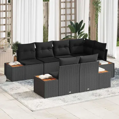 Produktbild von vidaXL Gartensofa-set mit Kissen mit Speicher 7 pcs Schwarz Polyrattan