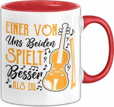 Produktbild von Bass Tasse Geschenk Spruch Für Schlagzeug-Spieler Einer Von Uns Beiden Spielt Besser Als Du Becher (Rot)