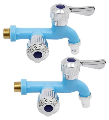 Produktbild von Garten Wasserhahn, Auslaufhahn 20mm 1/2 Zoll, Messing, Doppelanschluss, Schlauchtülle, Wasserhahn für den Garten
