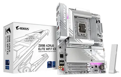 Zdjęcie produktu dla Gigabyte AORUS Z890 ELITE WIFI7 ICE - Płyta główna - ATX - Gniazdo LGA1851 - Chipset Z890 - USB4, USB-C 3.2 Gen 2x2, USB 3.2 Gen 1, USB 3.2 Gen 2 - 2.5 Gigabit LAN, Bluetooth, Wi-Fi 7 - Wbudowany układ graficzny (wymagany procesor)