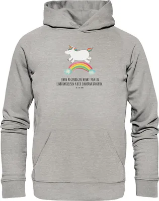 Produktbild von Mr. & Mrs. Panda Kuschelhoodie Einhorn Regenbogen Größe S - Heather Grey - Geschenk, Pullover, Unicorn, Kapuzenpullover, Pulli, Hoody, Sweatshirt, Einhornpower, Hoodie