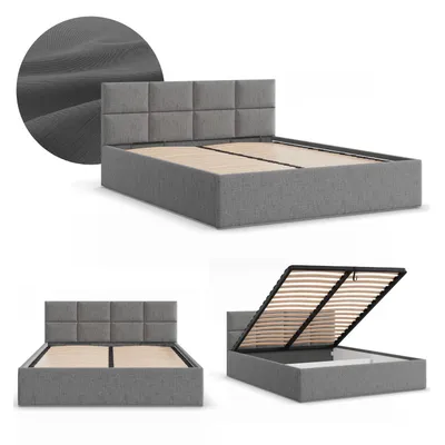 Produktbild von Doppelbett BORGO 180x200 Polsterbett mit Bettkasten & hochklappbarem Metall-Lattenrost, Stauraumbett Dunkelgrau Geflecht