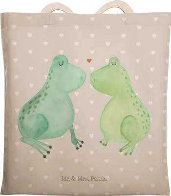 Produktbild von Mr. & Mrs. Panda Tote Bag Frosch Liebe - Grau Pastell - Geschenk, Tasche, Freundin, Hochzeitstag, Kuss, Große Einkaufstasche, Tragetasche, shopping, Frösche