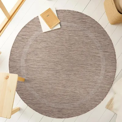Produktbild von Ayyildiz Outdoor- und Terrassenteppiche Braun 200 cm rund Teppich, einfarbig, Teppich für Terrasse, Balkon oder Küche, Polypropylen-Rückseite