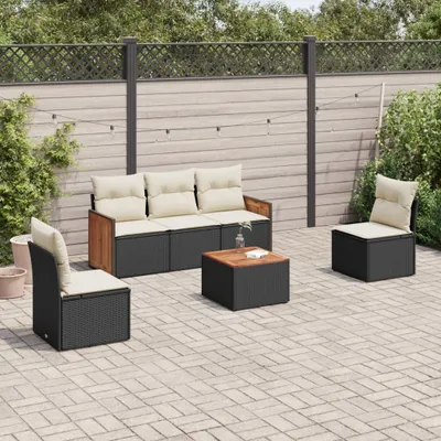 Produktbild von 6-tlg. Garten-Sofagarnitur mit Kissen Schwarz Poly Rattan 3259935