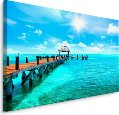 Produktbild von Fabelhafte Canvas LEINWAND BILDER 120x80 cm XXL Kunstdruck Meer Steg Sonne Exotisch