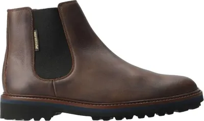 A single brown leather Chelsea boot is shown from the side against a white background.