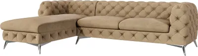 Produktbild von S-STYLE MÖBEL - Chesterfield Ecksofa Cleo mit Ottomane links und Silber Metall Füßen, aus Beige Samtstoff, B/T/H: 305 cm/ 200 cm/ 75 cm