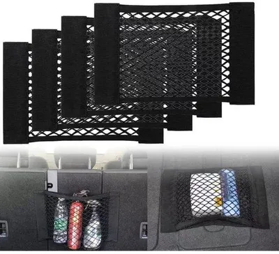 Immagine prodotto di Rete universale per bagagliaio - 4 pezzi - 40 x 25 cm - Organizer elastico per bagagliaio con chiusura in velcro - Rete protettiva per bagagliaio - Adatta per reti da bagagliaio di autovetture/SUV