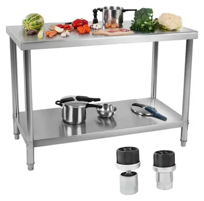 Productafbeelding van RVS Werktafel – Werkbank – Keukentafel – Cateringtafel – Onderstel Tafel – 120x70 cm – Verstelbare Poten – Onderplank