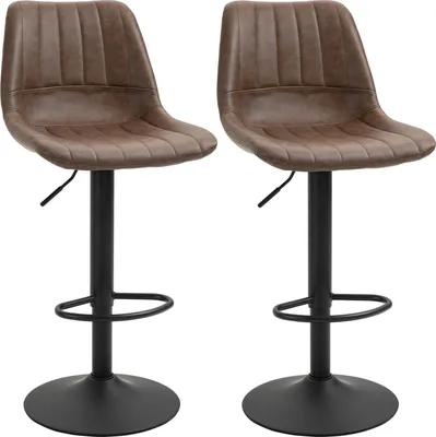 Productafbeelding van 2 stuks barkrukken, toonbankkrukken, in hoogte verstelbare keukenstoelen, barkrukken, bistrostoelen met voetsteun, kunstleer, staal, bruin