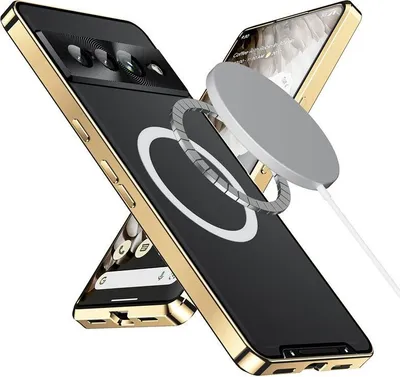 Image de Étui en métal pour Google Pixel 7 Pro étui translucide mat avec bobine magnétique et protection de l'appareil photo Or