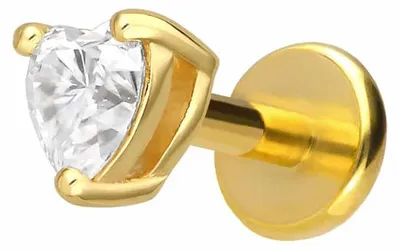 Produktbild von Ohrpiercing, Nasenpiercing Titan Labret mit Innengewinde + 925er Silber Aufsatz MOISSANIT-HERZ Gold Stablänge: 5mm | Stabstärke: 1mm