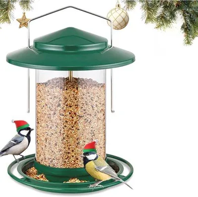 Produktbild von Famanu Vogelhaus mit Futterstation - Metall, 6 Futteröffnungen, wetterfestes Dach 18 cm