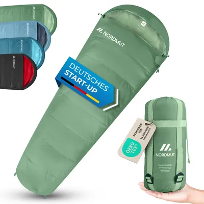 Produktbild von NORDMUT® Sommerschlafsack Ultraleicht mit kleinem Packmaß [850g] Komfortabler Schlafsack Sommer – Sleeping Bag koppelbar - Mumienschlafsack wasserfest [100 GSM] ideal für Outdoor & Camping