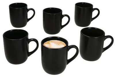Produktbild von 6x Panther Kaffeebecher 340ml H10,3cm schwarz Steingut-Tassen