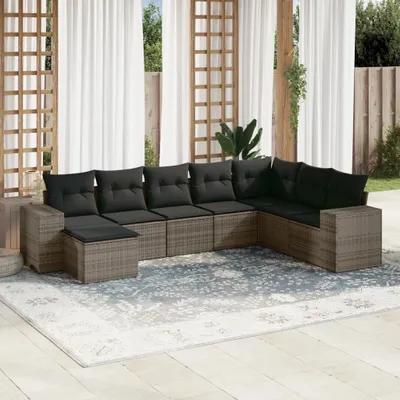Produktbild von Gartenmöbelgarnituren - 8-tlg. Garten-Sofagarnitur mit Kissen Grau Poly Rattan Möbel21