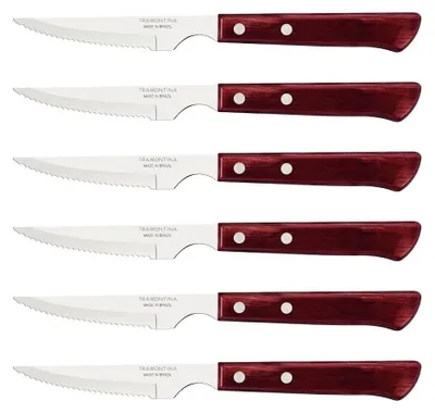 Steakmesser-Set 6-tlg., Edelstahl, Holzgriff, 22 cm