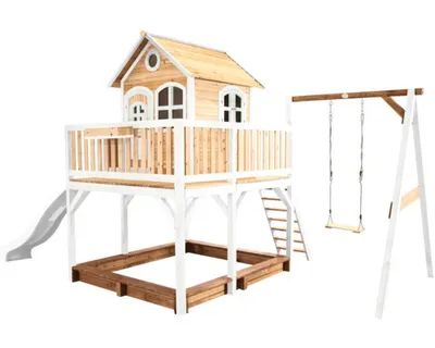 Image de Axi Liam Maison Enfant Avec Bac À Sable, Balançoire & Toboggan Blanc | Aire De Jeux Pour L'Extérieur En Marron & Blanc | Maisonnette / Cabane De Jeu