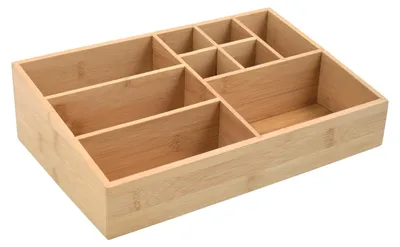 Obrázek produktu pro Omgoods – Organizér na make-up se zásuvkou – bambus, 10 přihrádek, béžová barva
