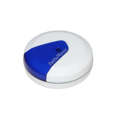 A white and blue circular device with the text 'SafeFloor' printed on it.