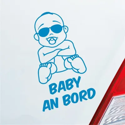 Produktbild von Auto Aufkleber Baby an Bord on Tour Junge mit Sonnenbrille 17x17 cm Hellblau Sticker Heckscheibenaufkleber