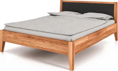 Produktbild von Bett Sydo 9 aus Kernbuche massiv 80x200 cm mit Polsterkopfteil Anthrazit