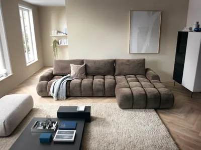 Obrázek produktu pro Rohová sedací souprava 340 cm Valerio s rozkládacím lůžkem a funkcí spaní - pravá, rohová sedací souprava ve tvaru písmene L, pěna (hnědá- Ditra New 29)