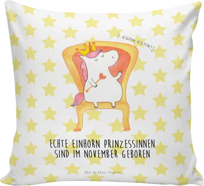 Produktbild von Mr. & Mrs. Panda Dekokissen Sofa November - Weiß - Geschenk, zier kissen, Einhorn, Geburtstag, Prinzessin, Monat, zierkissen 40x40, bedruckt, Kuschel, kuschelkissen