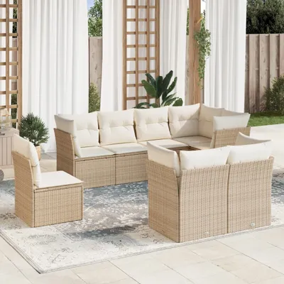 Produktbild von 8-tlg. Garten-Sofagarnitur - Gartenmöbel Lounge-Set mit Kissen Beige Poly Rattan,74 Kg