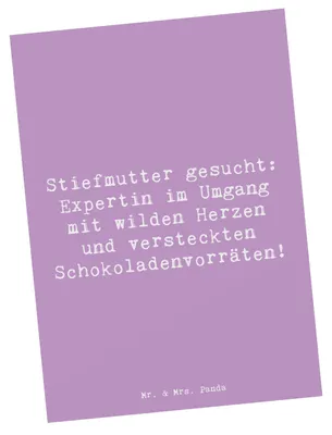 Produktbild von Mr. & Mrs. Panda Postkarte Spruch Stiefmutter Expertin - Lavendeltraum - Geschenk, Herausforderungen, Postkarten, Dankeschön, Liebe, Grußkarte, Stiefkind, Motivkarte