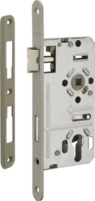 Image de Boitier de serrure encastrable à cylindre pour porte d'entrée, droite, axe 55mm, bouts ronds - THIRARD