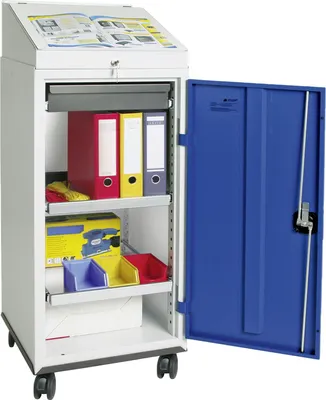 Productafbeelding van Gereedschapskast-set met bureaublad, afmetingen 1310 x 500 x 500 mm, lichtgrijs / blauw