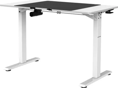 Produktbild von Elektrisch Höhenverstellbarer Schreibtisch Bürotisch Ergonomisch mit Tischplatte Stahlfüßen Touchscreen Memoryfunktion Kopfhörerhaken Getränkehalter 110 x 60 cm, Weiß