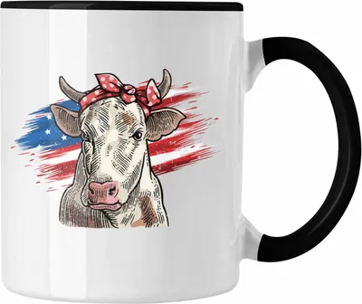 Produktbild von Trendation - Amerikanische Kuh Tasse Geschenk für Landwirt Bauern Geschenkidee Geburtstag Frauen (Schwarz)