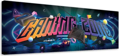 Produktbild von Leinwandbild Gaming-Zone-Schriftzug 90x30 Feeby Bunt bild für die wand bereit zum aufhängen