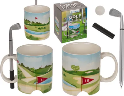 Image de Tasse à café motif terrain de golf, avec stylo Dimensions env. 10 x 8 cm, en faïence