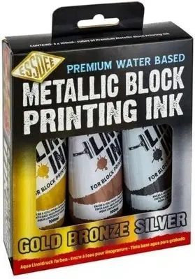 Productafbeelding van Essdee Linoleumverf Set - Metallic - 3 kleuren: goud, zilver, brons - 100 ml