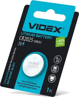 Zdjęcie produktu dla Bateria litowa VIDEX CR2025, 1 sztuka, opakowanie blistrowe