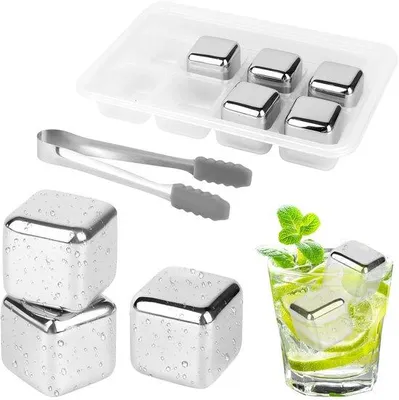 Produktbild von Ibenzoa® Wiederverwendbare Whisky-Eiswürfel aus 304er Edelstahl – 8 Stück mit Aufbewahrungsbox & Eiszange, für Whisky & Cocktails ohne Verwässern