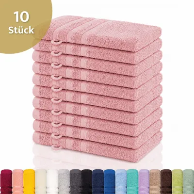 Produktbild von Lavea® 10er Set Waschhandschuh 15x21 cm – Waschhandschuhe aus 100% Baumwolle, weicher Frottee Waschlappen – Frottierserie Elena – Pastellrosa